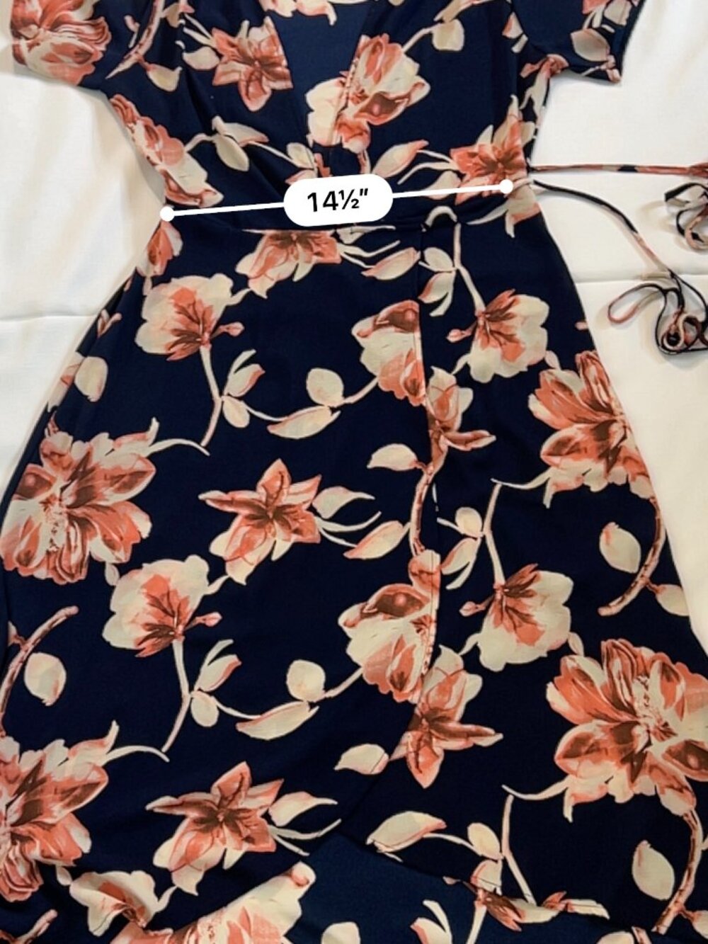 Peppermint Navy Coral Floral High-Low‎ Wrap Maxi Dress L Flutter Sleeve - Picture 10 of 16